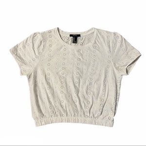 FOREVER 21 White Eyelet Cropped Top Size M
